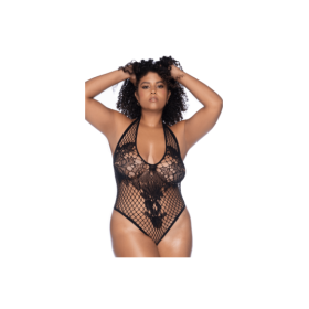 Body string grande taille en résille noir 